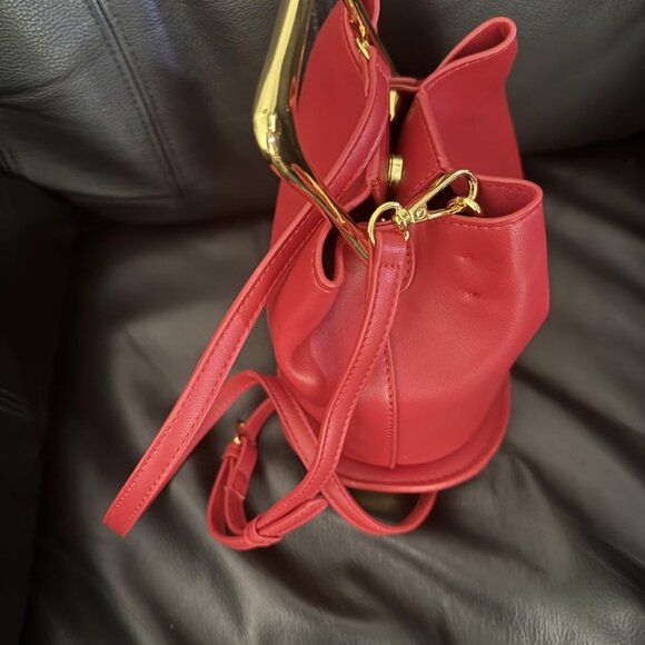 Neiman Marcus Lipstick Red Leather Top Handle Handbag - Picture 6 of 7